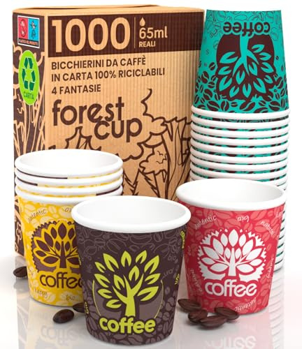 1000 Bicchierini in Carta per Caffè Forest Mix 65ml Bicchieri Monouso Piccoli Ecologici e Biodegradabili per Asporto Bevande Calde