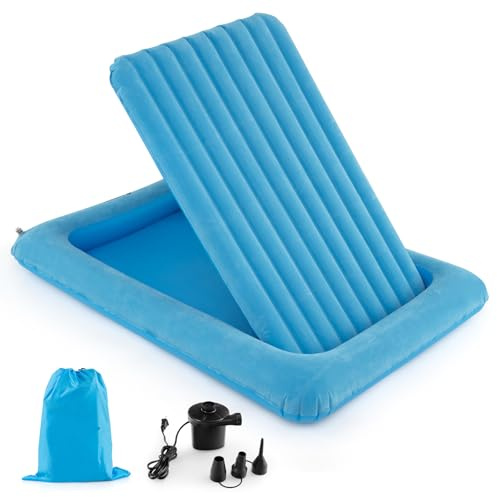 LIFEZEAL Colchón Hinchable Infantil con Bomba Eléctrica, Cama con colchón extraíble, 165 x 118 x 20cm, Cama de Viaje portátil para niños de hinchado rápido en 30 Segundos (Azul)