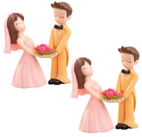 Happyyami 2paare Mikro-Landschaft Liebespärchen Miniatur Figuren Romantic Valentinstag Dekoration DIY Kuchenaccessoires Kunststoff Ornamente Rosa