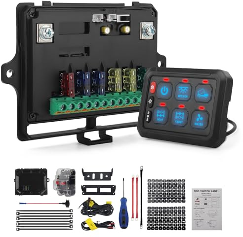 Chelhead Panneau De Commutation RGB 6 Gangs 12-24 V IP65 Étanche | Programmable Avec Fonction De Gradation, 4 modes d'éclairage, Compatible Avec Camion Bateau SUV Camping-car Remorque
