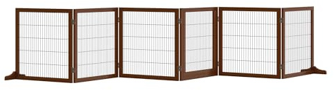 PawHut Barrera para Perros de 6 Piezas, 432 x 70 cm, Puerta de Seguridad Plegable con 2 Patas de Apoyo y Puerta Independiente para Pasillos y Escaleras