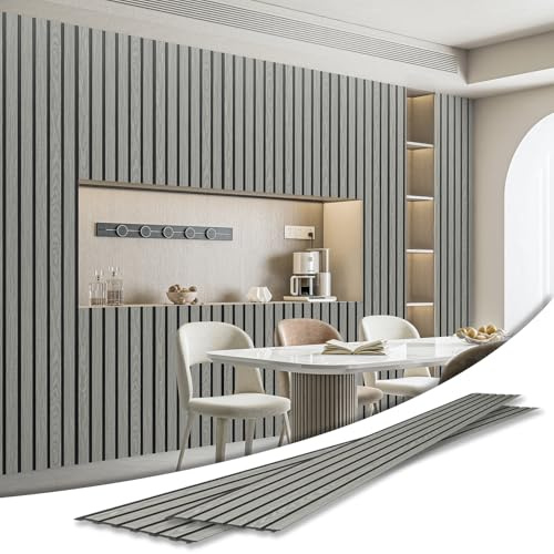 Art3d 4-Pack Glue-On Six-Grid Wainscoting Panel for Interior Wall Decor - 104 x 12 Inch Polystyrene Ultralight Slim Slat Wall Panels for Living Room Bedroom, Ash