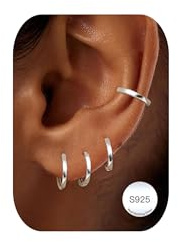 BVLAGIDA 4 Paar Kleine Creolen Silber 925 für Damen Hypoallergen Helix Piercings Creolen Silber Ohrringe Set für Mehrere Piercings 6/8/10/12MM