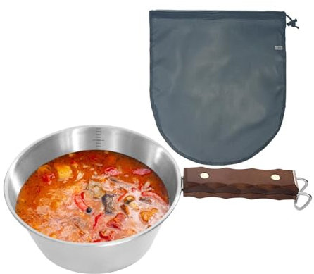 da campeggio con manico, in acciaio inox con manico – Camping Bowl Cup | Impilabile, stoviglie da 2000 ml, grande capacità, attrezzatura da cucina da campeggio