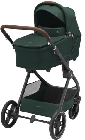 Maxi-Cosi Oxford Plus Baby Kinderwagen, 2-in-1 Set, mit Babywanne, 0–4 Jahre, 0–22 kg, kompakt zusammenklappbar, Sanfte Federung, 3 Liegepositionen, 10 kg großen Aufbewahrungskorb, Twillic Green