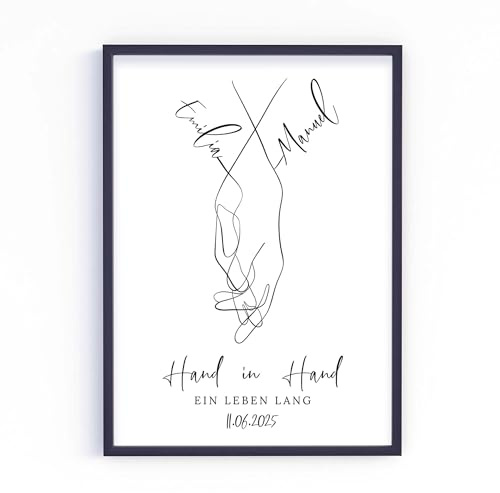 Geschenk zur Hochzeit | Hochzeitsgeschenk Hochzeitstag Jahrestag Valentinstag Jubiläum Brautpaar | personalisiert | Hand in Hand Poster