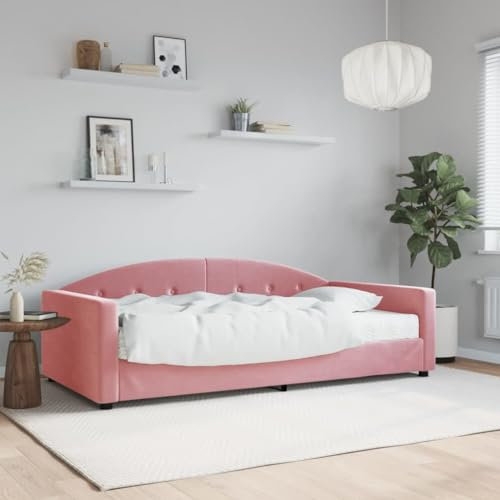 LAPOOH Tagesbett mit Matratze Rosa 100x200 cm Samt, Schlafsofa, Daybed, Bettsofa, Sofa Bed, Sofabett, Schlafcouch, Jugendbett, Bettgestell, Bettcouch - 3197287