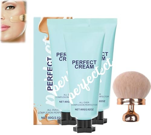 All-Over Complexion Perfector, Moisturizer, Concealer & Coverage, Lightweight & waterproof, Long-Lasting CC Cream Foundation (3PCS+Bürste, 80g)