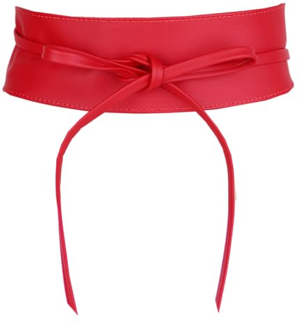 MIRROSI Taillengürtel Wickelgürtel aus Echtleder, Schleife mit breitem Bund (mit breitem Bund zum Wickeln (7cm Breit, 265cm lang) OBi Gürtel, Bindegürtel, Schnürgürtel, Wickelgürt (Rot)