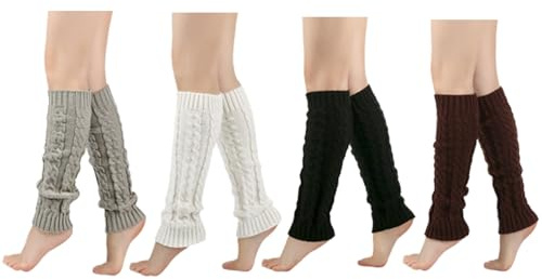 Axvxby Warme Stulpen Damen mit Wolle Beinstulpen Damen für Winter 4 Paar Gestrickte Gerippte Beinwärmer Lang Leg Warmers Vintage für Ballett Tanz Sport Kniestrümpfe Knöchelwärmer