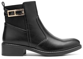 C'M PARIS Bottines Chelsea Femme, Similicuir Noir, Talon Bloc 4 cm, Bride Élastique avec Boucle Dorée (68325 Noir, Système Taille Chaussures EU, Adulte, Numérique, Moyen, 37)