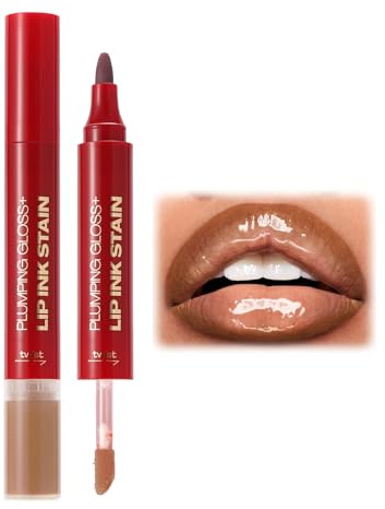 Lip Stain Duo, Waterproof Liner Stain & Hydrating Lip Gloss, Matte Lip Stain Highly Pigmented Lipsticks, All Day Wear Lip Color, Precise Chisel Tip Marker(#06)