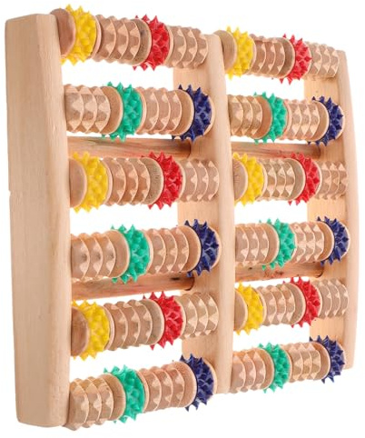 Holz Fußmassagerolle mit Fünf Reihen, für Müde Füße und Pause | Gummi Basis, Sanfte Druckpunkte, ein Stück, für Arbeitspausen und Tägliche Fußpflege Zuhause