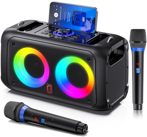 JYX - Máquina Karaoke con 2 micrófonos inalámbricos, sistemas portátiles Bluetooth para niños y karaoke adulto, altavoz PA, kit de karaoke completo, compatible con tarjeta TF/USB, entrada AUX y TWS