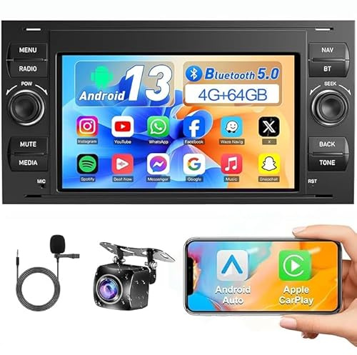 Double Din 7 Inch Car Stereo Radio for Ford Transit Mk7 2005-2014,Android 13,Radio with Wireless Carplay&Android Auto, Bluetooth IPS Touchscreen Backup Camera GPS Navigation