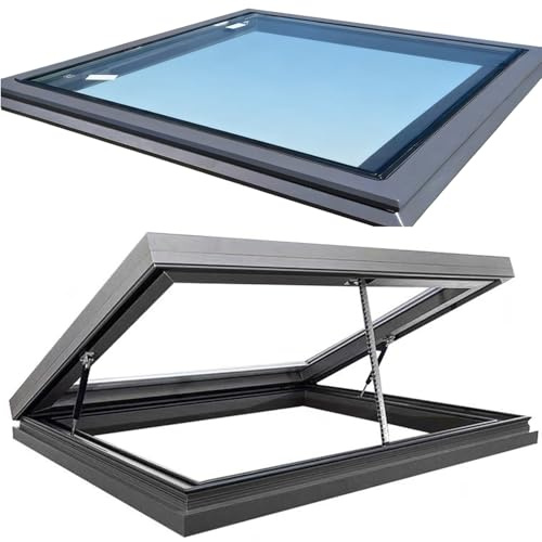 Ventana de Techo eléctrica de aleación de Aluminio, con Doble acristalamiento Templado Aislante, Mando a Distancia y Sensor de Lluvia, Apta para tejados, áticos.Personalizable,A,70x60cm/27.6x23.6in