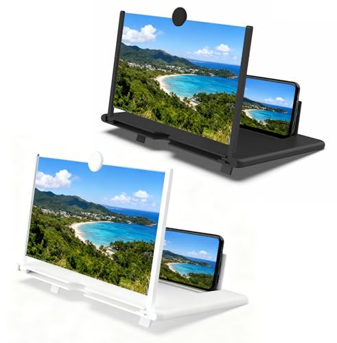12 Screen Magnifier Newest Version, 3D Pull-Out HD Screen Phone Projector, Foldable Phone Stand with Screen Magnifier, for Watching Movies Playing Games, Supports All Smartphones (Black+White)