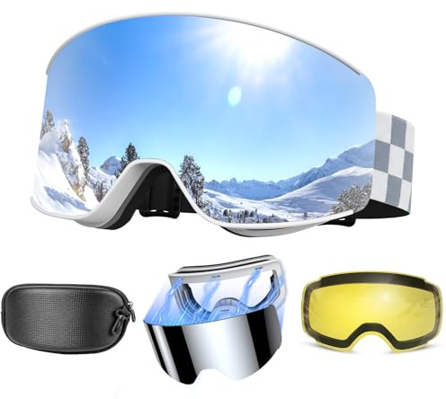 Skidglasögon OTG, skidglasögon snowboardglasögon för kvinnor och män med 2 magnetiskt utbytbart glas, imfria snowboardglasögon, skidglasögon UV-skydd för män kvinnor tonåringar, skidor och snowboard