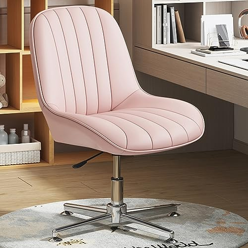 Modern armlös ergonomisk kontorsstol med PU-läderstoppning och snurrbas, bekväm arbetsstol för hem och kontor