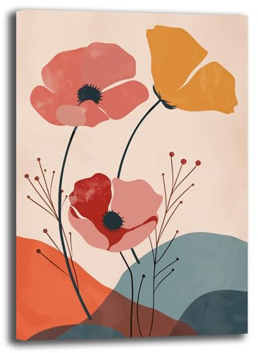 Quadro Moderno su Tela Stampa Artistica Floreale Astratta Fiori Decorazione da Parete per Soggiorno, Camera da Letto e Ufficio Design Fiore Minimal Contemporaneo (16, 30x40 cm, Canvas intelaiato)