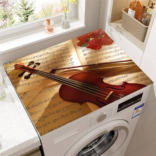 Hearda Housse Machine a Laver 3D Violon,Dessus Tapis Lave Linge Antidérapant,Housse de Protection pour Machine à Laver Top,Tapis de Protection pour Dessus Sèche-Linge (Note de Musique,30x40cm)