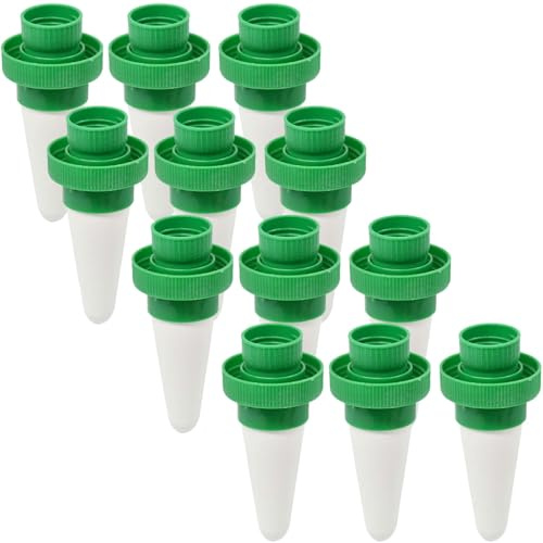 Ideoon Wasserspender-Keramikkegel für PET-Flaschen - Automatische, bedarfsgerechte Pflanzenbewässerung im Urlaub & Zuhause - Grün-Weiss, Ø 4 x 10.6 cm (12)