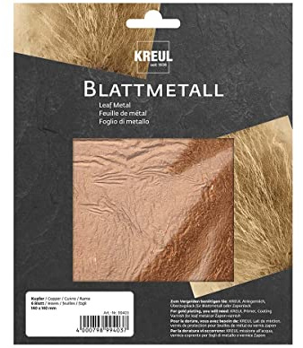 Kreul 99403 – bladmetall koppar, 14 x 14 cm, 6 ark, för högblanka, metalliska effekter, för förfining av trä, glas, papper, duk, kartong, frigolit, plast, vax, keramik och mycket mer.