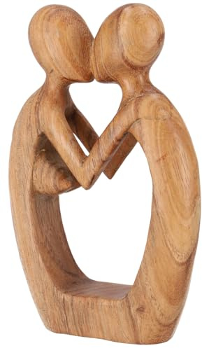 Holzfigur, Statue, Deko Objekt Feng Shui 20 cm, Liebespaar / hellbraun | Handgeschnitzt aus Suar-Wood, künstlerische Darstellung, einzigartiges Kunstwerk für dein Zuhause
