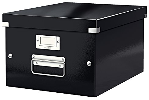 Leitz A4 Storage Box, Portable Organiser with Lid & Metal Handles, Black, Medium, Click & Store, for Home & Office