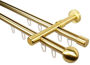 Messing Optik Innenlauf Gardinenstange 2-läufig 16 mm mit Endstück Kugel, 280 cm (2 x 140 cm)