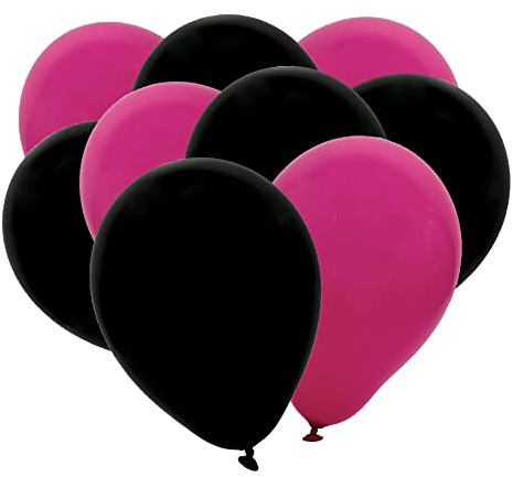 50 Luftballons Metallic - 27cm - Pink-Schwarz - Latex Luftballons für Geburtstage, Kindergeburtstage, Partys, Hochzeiten und Feste, Luft & Helium geeignet, EU Herstellung - Partyloon