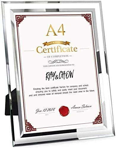 Ray & Chow A4 Glass Certificate Photo Picture Frame For Wedding Photos,Family Photos,Certificates and Home Decoration - Portrait or Landscape Display
