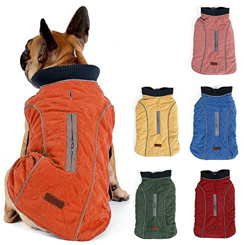 TFENG Reflektierend Hundejacke Brust 54-64cm, Rückenlänge 38cm Hundemantel Warm gepolstert Puffer Weste Welpen Regenmantel mit Fleece (Orange, L)
