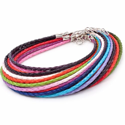 Perlin 10stk Geflochtenes Lederband Halskette 43cm Schmuckband mit Karabinerverschluss Verlängerungskette DIY Schmuck Herstellung Anhänger Kette Bastelzubehör