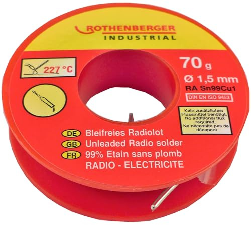 ROTHENBERGER Industrial Bleifreies Radiolot 70g | für elektronische Bauteile | Zusammensetzung: Zinn 99%, Kupfer 1% | 1000002351