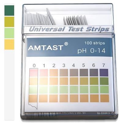 AMTAST Universal pH-Papierstreifen 0-14 Testpapiertreifen für Sauren Alkalischen pH-Wert 4 Farben (100 Streifen)
