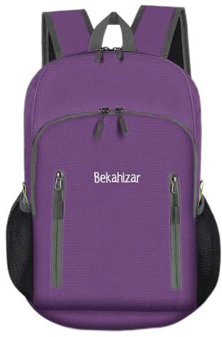 Bekahizar Faltbarer Rucksack Leicht Klein Wanderrucksack 20L Reiserucksack Tagesrucksack Tasche für Männer Frauen Jugendliche Outdoor Wandern Reisen (lila)