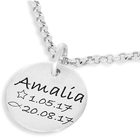 Silberkette Taufe 925 Silber Kette Namenskette mit Gravur Echtschmuck Geschenk Geburt Taufe Einschulung personalisiert graviert Taufdatum Fisch | HANDMADE IN GERMANY