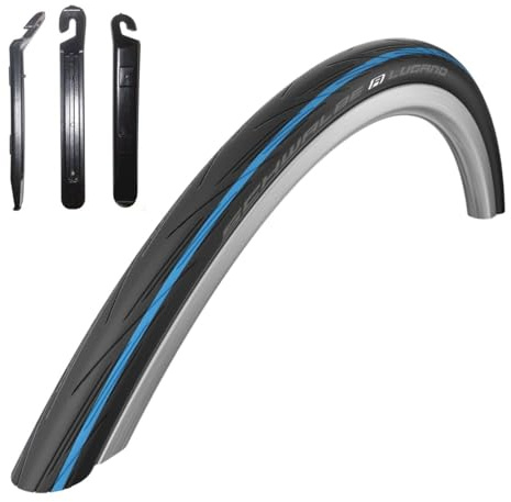 1 x Schwalbe Lugano 28 Rennradreifen Reifen Schwarz - Blauer Streifen 700 x 25C (25-622) inkl. 3 Reifenheber