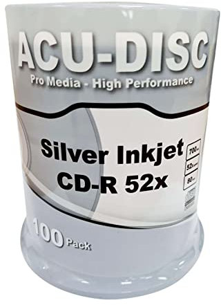 100 Blank ACU-DISC Silver Inkjet Printable CD-R80 Full Face (52x) 700MB