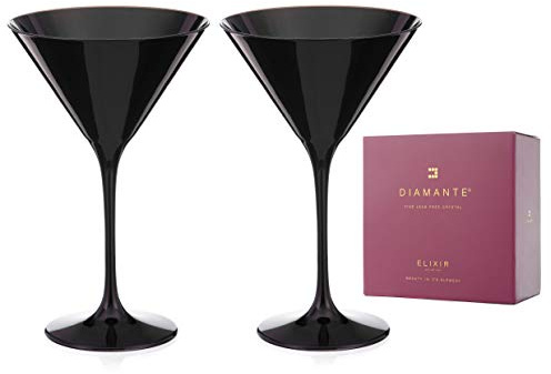 DIAMANTE 2 Black Crystal Martini Cocktail Glasses in Gift Box | Black glasess Premium gift packaging