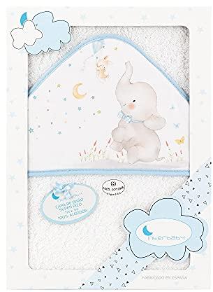 Interbaby Asciugamano con cappuccio per neonato ELEFANTE in bianco e blu - 560 g