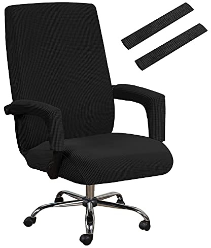 Bestenrose Bürostuhl Bezug Bürostuhlabdeckung für Die Sitzfläche Elastische Stuhlhussen mit Armlehne Hussen Bezüge Elastische Waschbar Stuhlhussen Set für Bürostuhl Computerstuhl (X-Large, Schwarz)