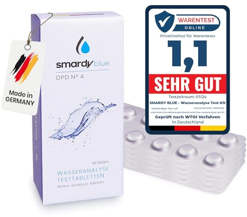 smardy 50 DPD4 tabletas fotómetro – test oxígeno activo para medidores electrónicos de piscina, análisis preciso del agua para spa, jacuzzi y acuario, pastillas de prueba Made in Germany