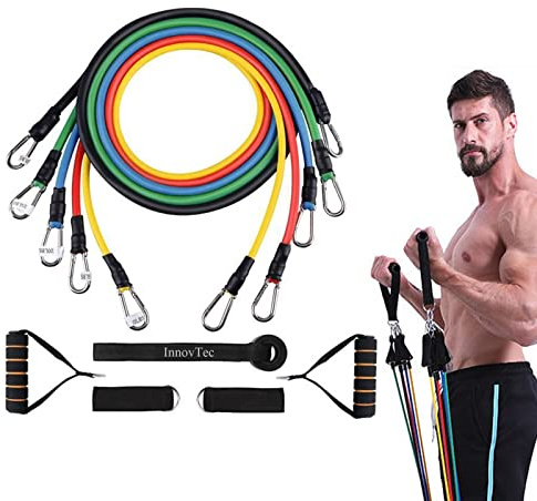 11pcs Bandes Elastiques Musculation,Bandes Elastiques Fitness Hommes et Mme Latex Naturel Elastique Sport Sangle Musculation pour Gym,Yoga,Gym à Domicile, Physiothérapie