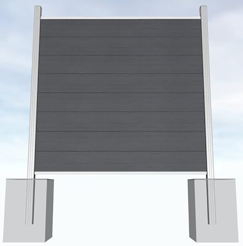 Gartenwelt Riegelsberger WPC Steckzaun Sichtschutz Zaun Gartenzaun co-extrudiert Komplettset | 1 Zaunelement 180x180cm basalt-grau + 2 Pfosten silber | zum Einbetonieren