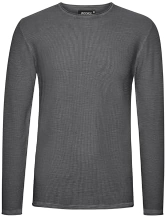 Indicode IDKarpo Stickad tröja för män, finstickad tröja med rund hals, Pewter (902), L