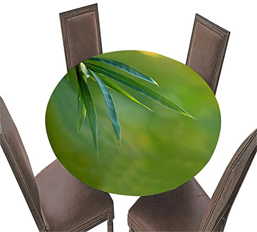 Morbuy Tischdecke Elastisch Rund, Bambus Blätter Muster Tischdecken Wasserdicht Abwaschbar Gartentischdecke Küchetischdecke Tischtuch für Küche Garten Outdoor (Durchmesser 150cm,Grüne Blätter)
