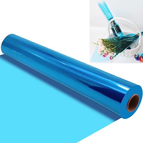 30.5x86.4 cm, extra breite Zellophanfolie, blau, durchscheinende Zellophan-Rolle für Geschenkkörbe, farbiges Zellophan-Geschenkpapier für Leckereien, Süßigkeiten, Geburtstag, Babyparty-Dekoration