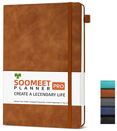 Soomeet Lined Journal Notebook, 200 Pages, Leather Hardcover Notebooks, A5 College Ruled Thick Classic with Pen Loop Notebook Journals for Writing, for Women Men Office School, 5.75'' X 8.38'', Brown